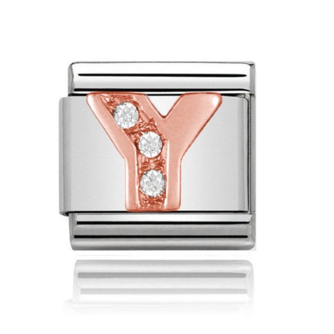 Charmlinks Silver with Rose Initial Y Stone Set Charm