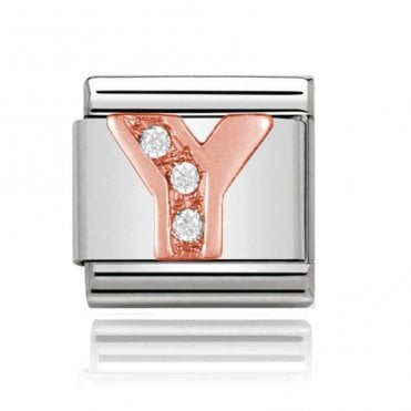 Silver with Rose Initial Y Stone Set Charm