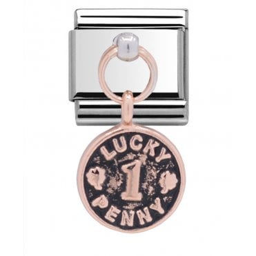 Silver with Rose Lucky Penny Drop Charm