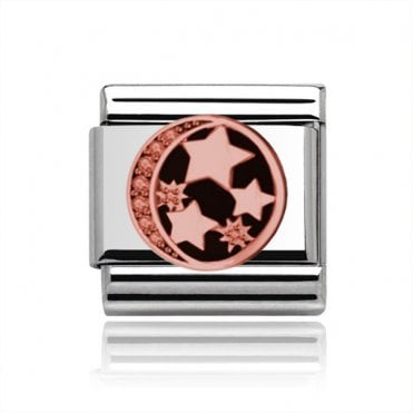 Silver with Rose Moon and Stars Charm