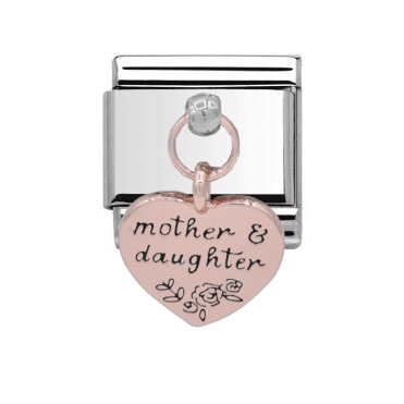 Silver with Rose Mother and Daughter Heart Drop Charm
