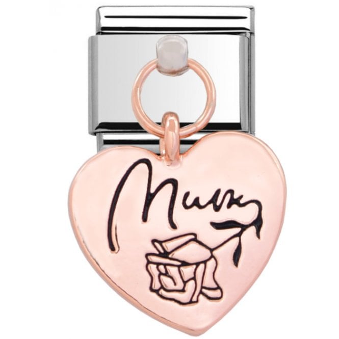 Charmlinks Silver with Rose Mum Heart Drop Charm