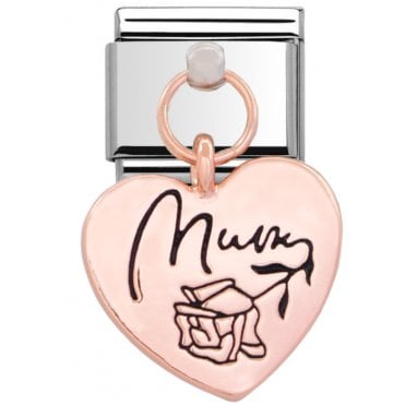 Silver with Rose Mum Heart Drop Charm