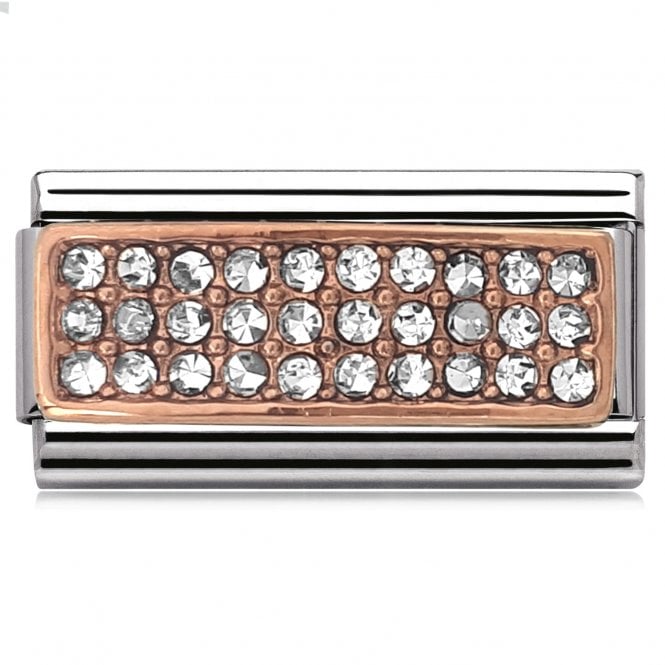 Charmlinks Silver with Rose Pave Stone Set Double Charm