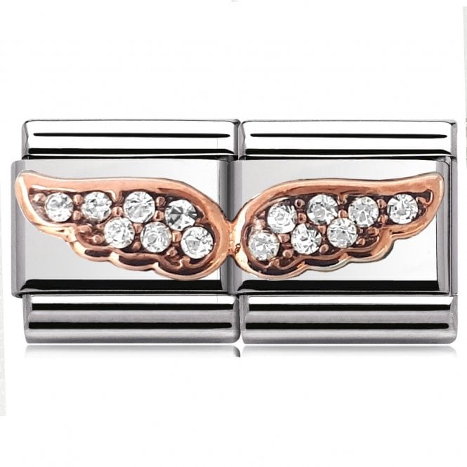 Charmlinks Silver with Rose Pave Wings Stone Set Double Charm