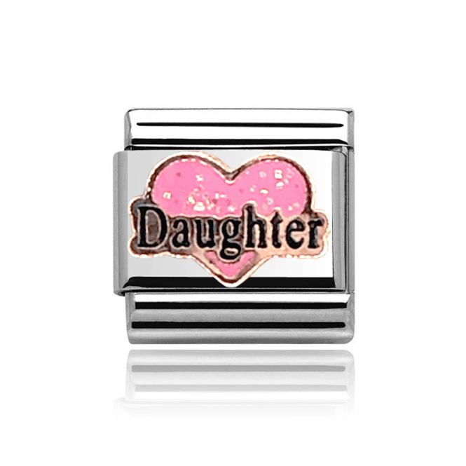 Charmlinks Silver with Rose Pink Heart Daughter Charm
