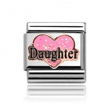 Silver with Rose Pink Heart Daughter Charm