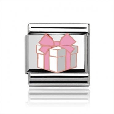 Silver with Rose Present Charm