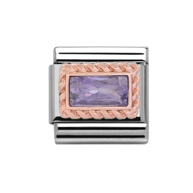 Charmlinks Silver with Rose Rectangular Alexandrite June Birthstone Charm