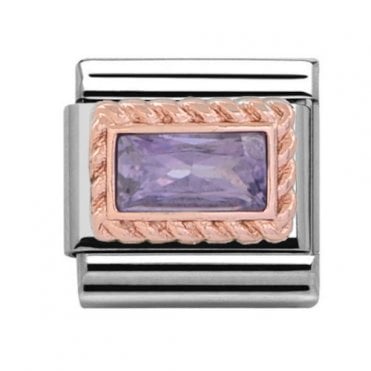 Silver with Rose Rectangular Alexandrite June Birthstone Charm