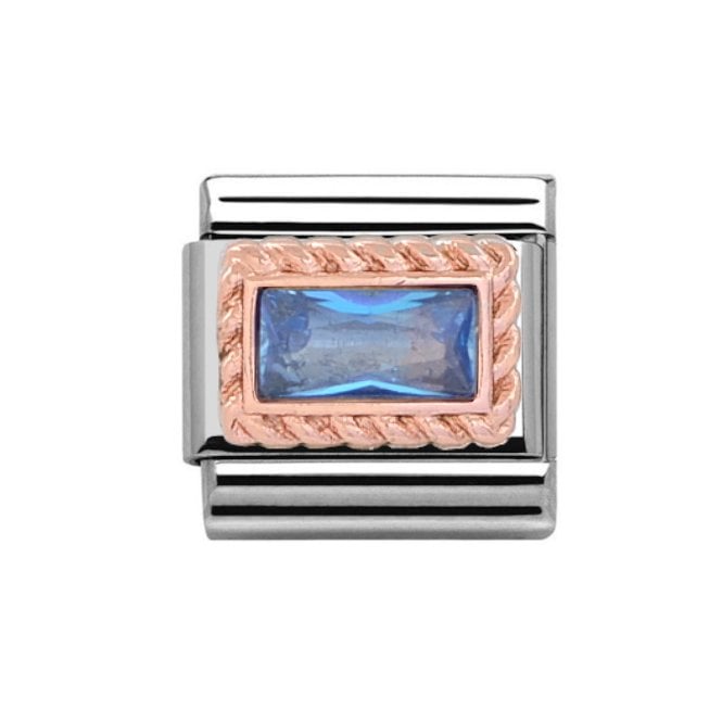 Charmlinks Silver with Rose Rectangular Aquamarine March Birthstone Charm