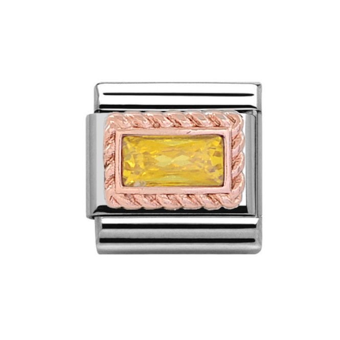 Charmlinks Silver with Rose Rectangular Citrine November Birthstone Charm
