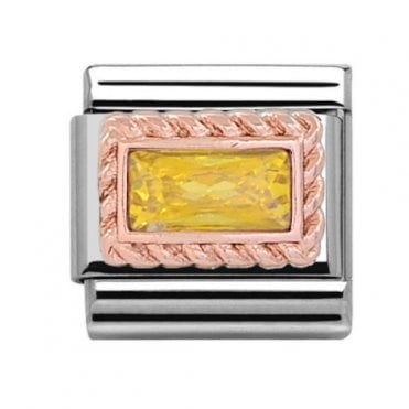 Silver with Rose Rectangular Citrine November Birthstone Charm
