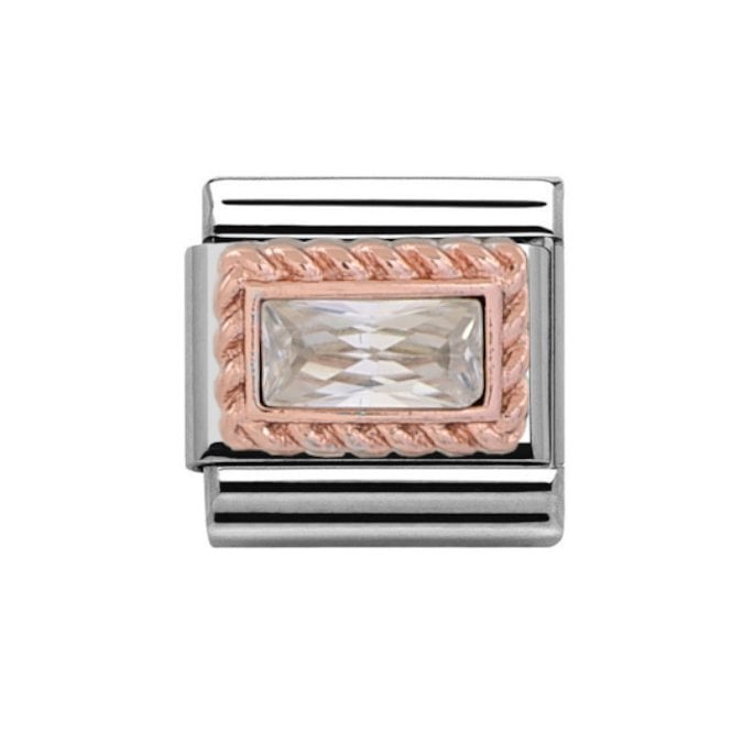 Charmlinks Silver with Rose Rectangular Diamond April Birthstone Charm
