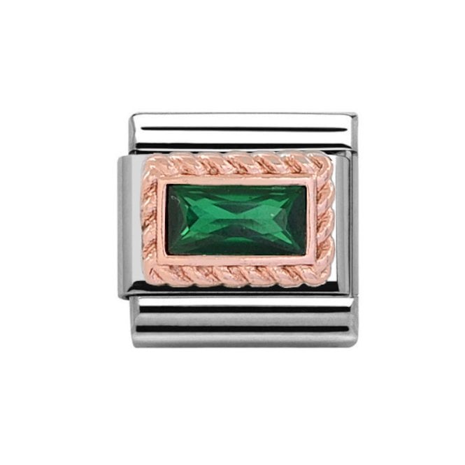 Charmlinks Silver with Rose Rectangular Emerald May Birthstone Charm