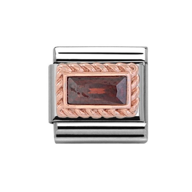 Charmlinks Silver with Rose Rectangular Garnet January Birthstone Charm
