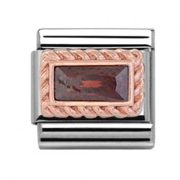 Silver with Rose Rectangular Garnet January Birthstone Charm