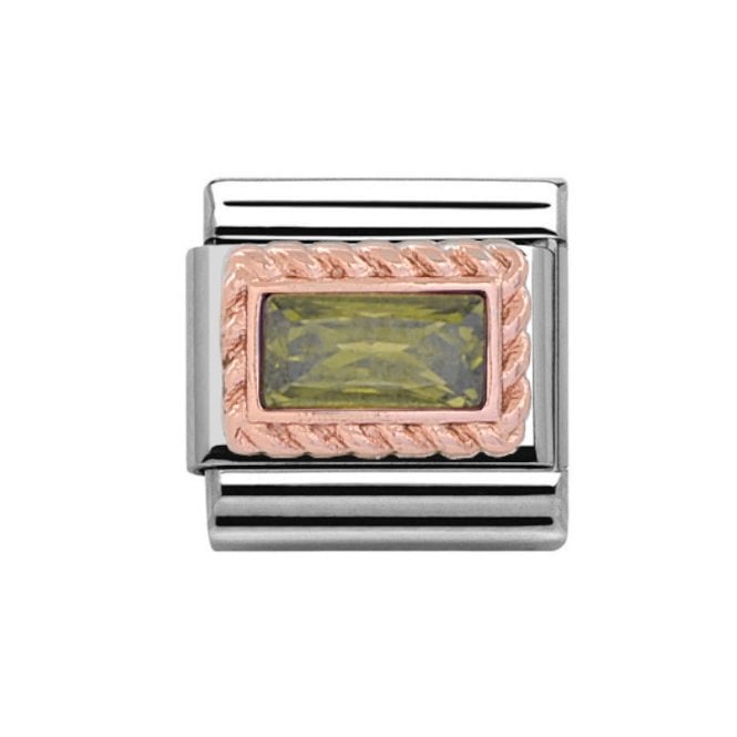 Charmlinks Silver with Rose Rectangular Peridot August Birthstone Charm