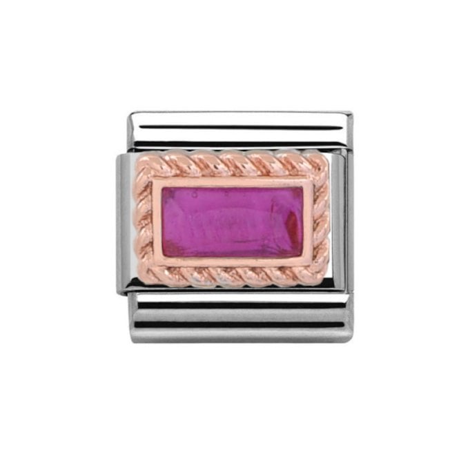 Charmlinks Silver with Rose Rectangular Ruby July Birthstone Charm