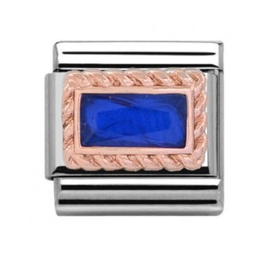 Silver with Rose Rectangular Sapphire September Birthstone Charm