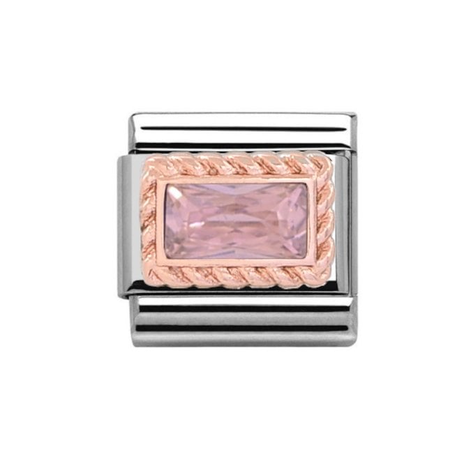 Charmlinks Silver with Rose Rectangular Tourmaline October Birthstone Charm