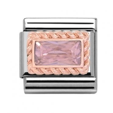 Silver with Rose Rectangular Tourmaline October Birthstone Charm