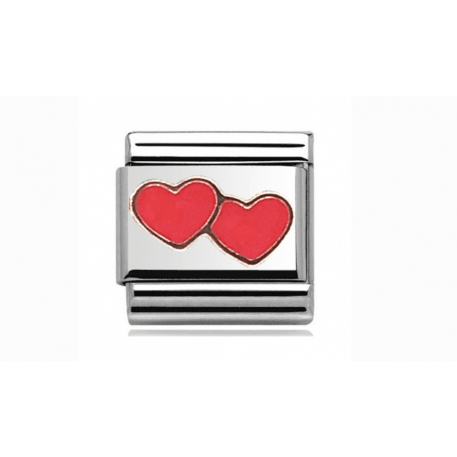 Charmlinks Silver with Rose Red Double Heart Charm