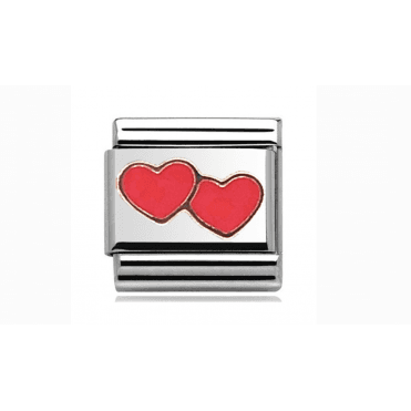 Silver with Rose Red Double Heart Charm