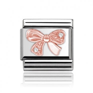 Silver with Rose Ribbon Stone Set Charm