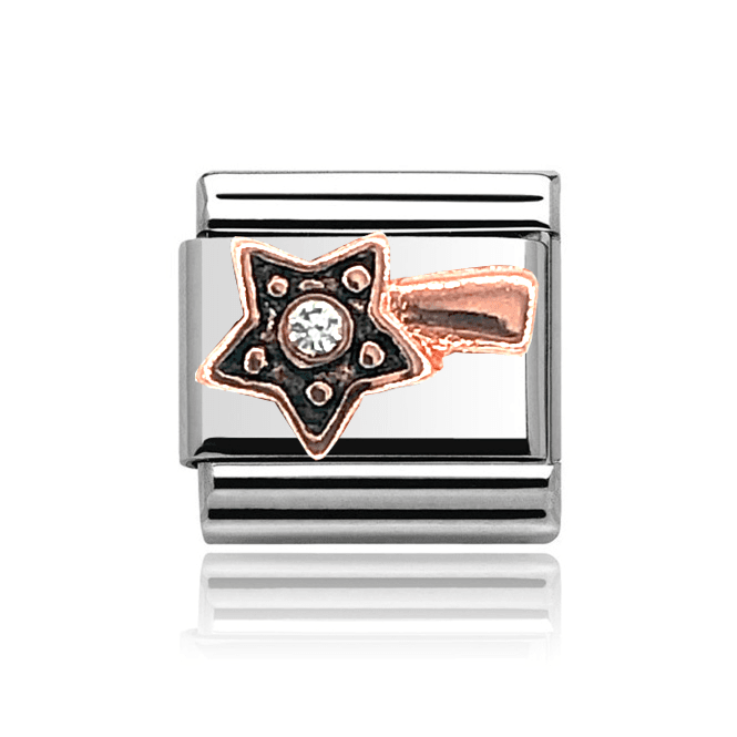 Charmlinks Silver with Rose Shooting Star Stone Set Charm