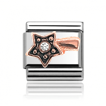 Silver with Rose Shooting Star Stone Set Charm