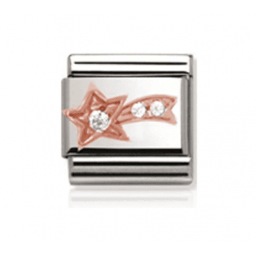 Silver with Rose Shooting Star Stone Set Charm