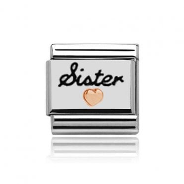Silver with Rose Sister Heart Charm