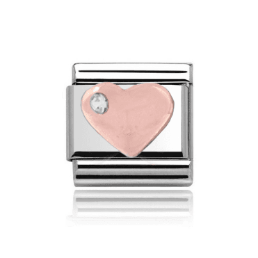 Silver with Rose Stone Set Heart Charm