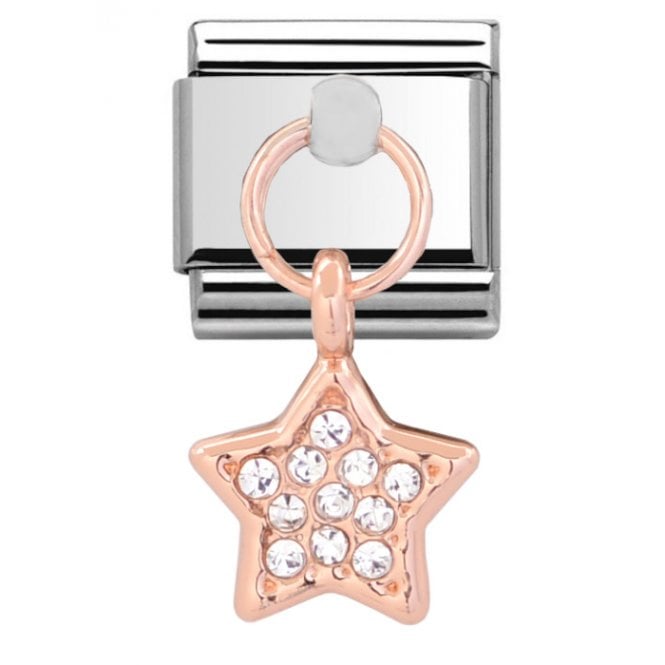Charmlinks Silver with Rose Stone Set Star Drop Charm