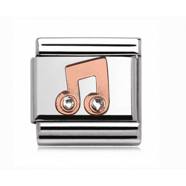 Silver with Rose Stone Set Treble Clef Musical Note Charm