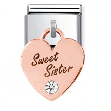 Silver with Rose Sweet Sister Drop Charm