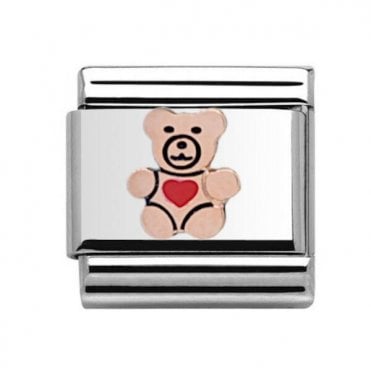 Silver with Rose Teddy Bear Charm