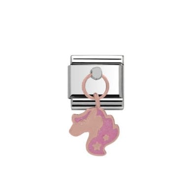 Silver with Rose Unicorn Drop Charm