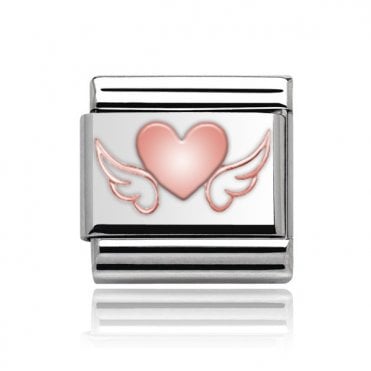 Silver with Rose Winged Heart Charm