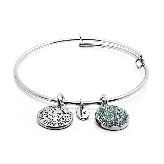Chrysalis Rhodium Plated Aquamarine Crystal Expandable Bangle