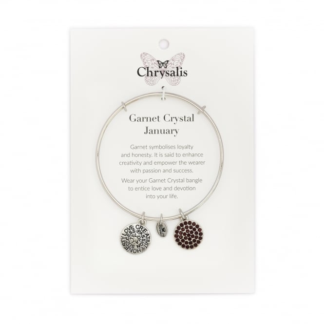 Chrysalis Rhodium Plated Garnet Crystal Expandable Bangle