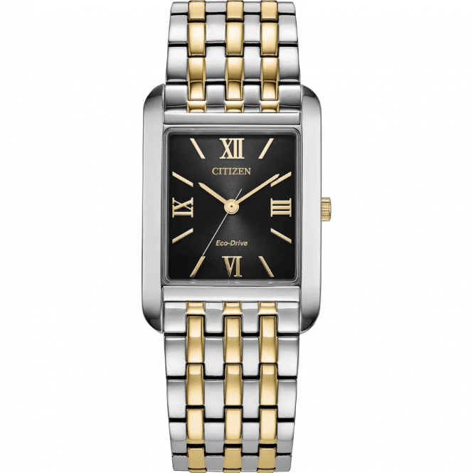 Citizen Eco-Drive Dress Classic (26.5mm) Black Sunray Dial / Two-Tone Stainless Steel Bracelet Watch BJ6574-59E