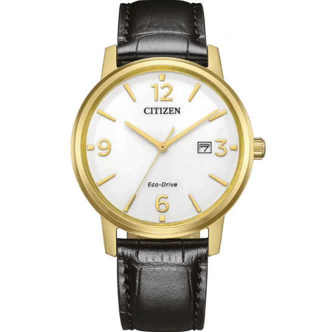 Citizen Eco-Drive Mens Eco-Drive Round White Dial Black Strap Watch BM6756-01A