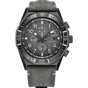 Citizen Eco-Drive Mens Nighthawk Chronograph (42mm) Grey Dial / Grey Nylon Strap Watch
CA0897-04H