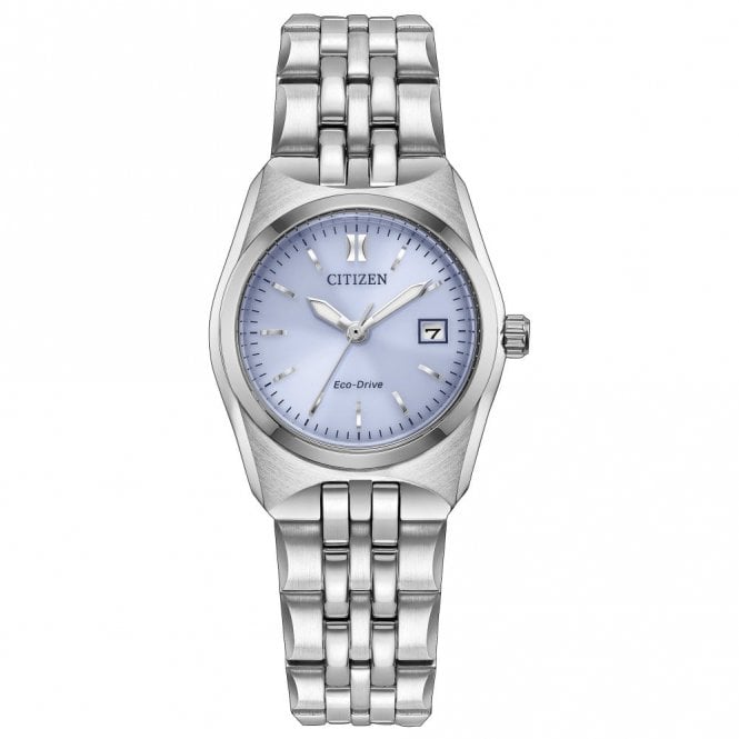 Citizen Ladies Eco-Drive Corso (27mm) Purple Sunray Dial Stainless Steel Bracelet Watch EW2291-51Z