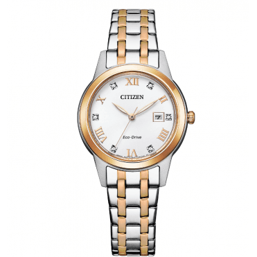 Ladies Eco Drive Ladies Silver Dial 2Colour Rose/Stainless Steel Bracelet Watch FE1246-85A