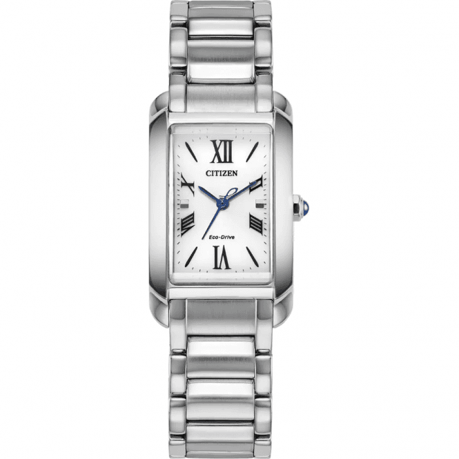 Citizen Ladies ECO DRIVE Rectangle White Dial Stainless Steel Fancy Bracelet Watch EW5620-55A
