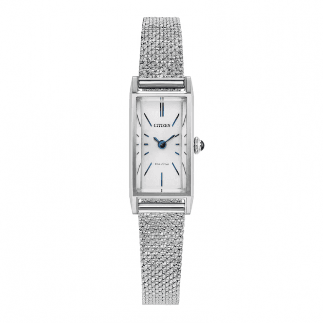 Citizen Ladies ECO DRIVE Rectangle White Dial Stainless Steel Mesh Bracelet Watch EG7120-51A