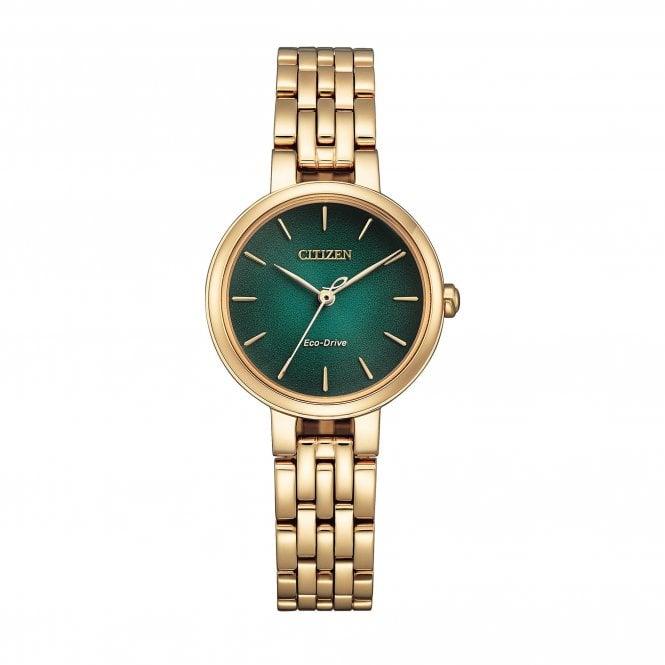 Citizen Ladies Eco-Drive Round Green Dial Rose Gold Bracelet Watch EM0993-82Z